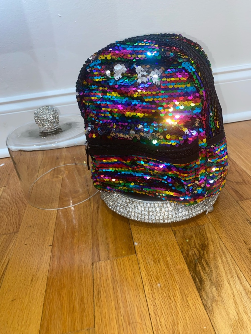Multi Sequin Mini Backpack with Rhinestone Base - Rainbow - Picture 3 of 5